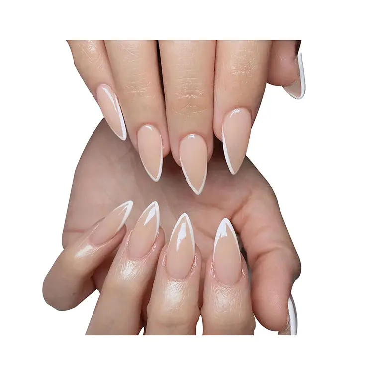 stiletto shape glossy white nail tip nude french nail press on nails private label artificial fingernails