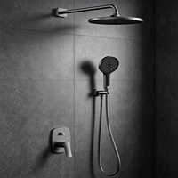 Sistem Shower Tersembunyi Weihao Matte Black, Shower Head Bulat Terpasang di Dinding, Handheld Spray, Keran Mixer Shower untuk Kamar Mandi