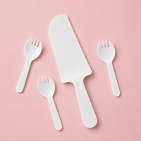 Couteau à gâteau jetable en CPLA végétal 187 mm, compostable, à bord dentelé pour desserts