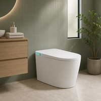 WC intelligent avec bidet électrique, siège chauffant, chasse d'eau automatique, en céramique, design moderne allongé, télécommande, à poser au sol, siphon en S