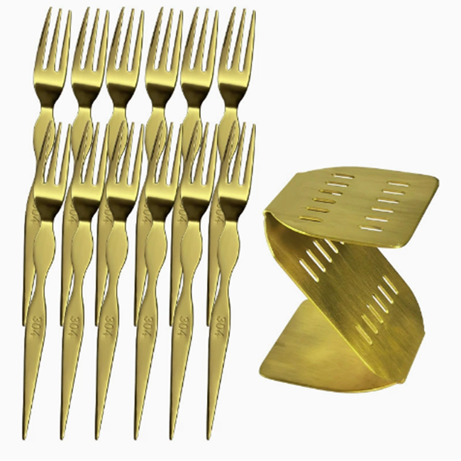 Fourchettes dorées 12 avec support