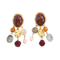 Boucles d'oreilles pendantes à pampilles superposées, style bohème, en alliage, incrustées de pierres précieuses, haut de gamme, pour femme, idéales pour la plage et les festivals, au design ethnique vintage et tendance.