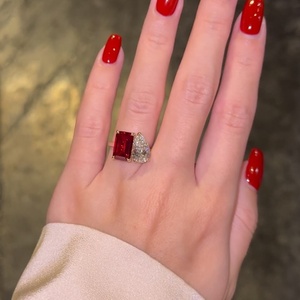Anillo de Boda Personalizable de Oro Sólido de 18K con Gema de Rubí VVS, Corte <span class=keywords><strong>Esmeralda</strong></span> en Forma de Pera, Rubí Cultivado en Laboratorio GRC para Fiestas - Product Image 1