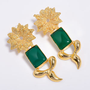 Girls fashion brass gemstone earrings handmade 18k gold plated brass gemstone earring jewelry custom brass jewelry manufacturer - Product Image 2