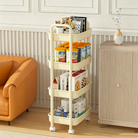 Chariot de rangement en plastique à 4 niveaux avec roulettes, étagère de cuisine mince et peu encombrante, chariot utilitaire roulant pour collations