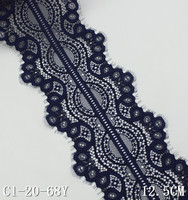 12cm lebar ramah lingkungan elastis bergigi Vintage elastis Chantilly renda Trim untuk garmen hitam putih biru bulu mata renda pemangkasan