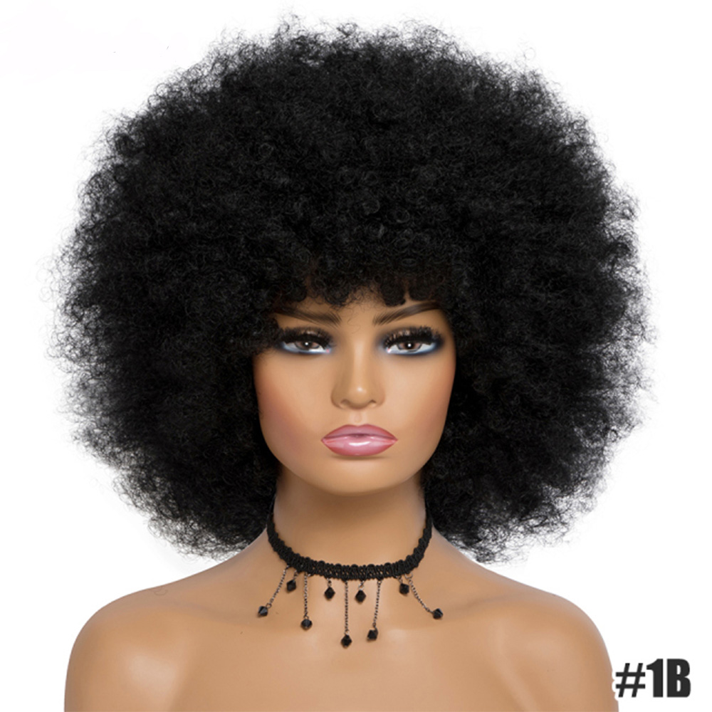 Kort Haar Afro Kinky Krullend Pruiken Met Pony Voor Zwarte Vrouwen Afrikaanse Synthetische Ombre Glubre Cosplay Natuurlijke Blonde Rode Blauwe Pruik