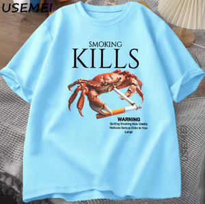 Camisetas con estampado <span class=keywords><strong>de</strong></span> 'Smoking Kills Crab', camiseta 'Unhinged Weirdcore', camiseta con gráfico peculiar, camiseta <span class=keywords><strong>de</strong></span> manga corta <span class=keywords><strong>de</strong></span> algodón Harajuku, ropa para hombre - Product Image 5