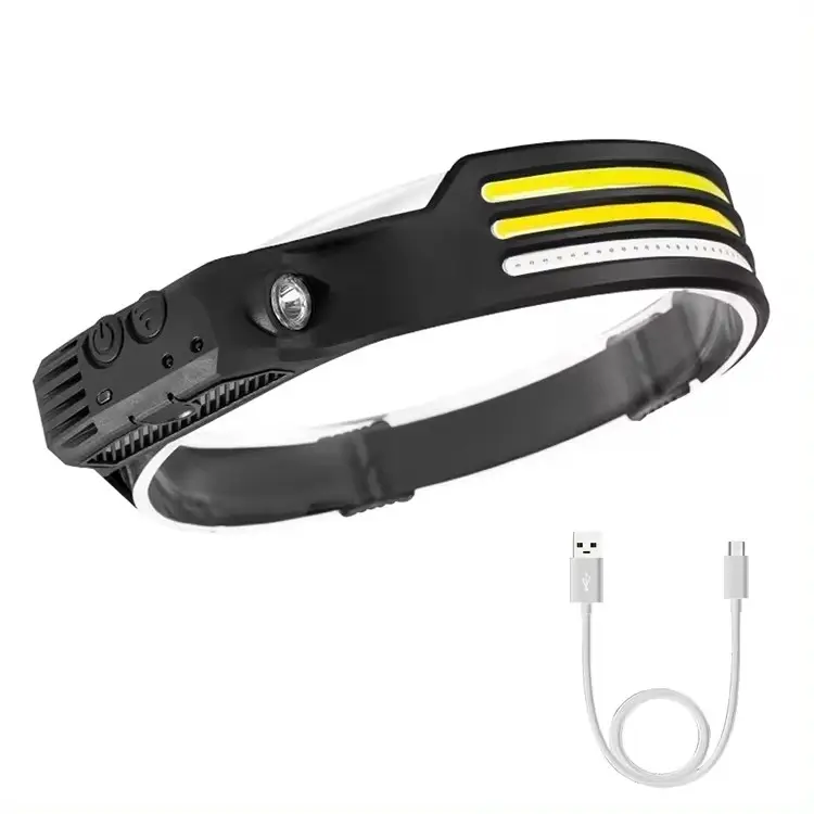 Lightweight Waterproof Silicone Motion Sensor COB LED Wide Beam 8 Modes Lighting Rechargeable Headlamp for Hiking Camping