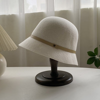 Chapeau de style japonais en laine, minimaliste, pour femme, élégant, rétro, amincissant le visage, type canotier, automne-hiver