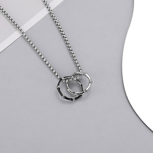 새로운 스타일 더블 링 펜던트 트렌디 한 목걸이 남성용 고급 스웨터 체인 쇄골 목걸이 - Product Image 4