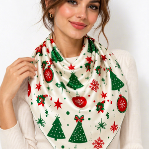 Christmas Xmas Printed Square <b>Scarf</b> for Women Soft Lightweight Holiday Headscarf Custom Digital Print OEM ODM Manufacturer - Product Image 1