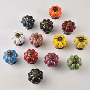 <b>Ceramic</b> Cabinet <b>Knob</b> Pumpkin Shape Colorful European Style Drawer Handle Furniture Decorative <b>Knob</b> Durable Design - Product Image 1