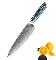 Cuchillo de Chef de Acero Inoxidable Forjado con Mango de Resina de Concha de Abulón, Patrón Damasco, Moderno, Ambidiestro, Cuchillo de Cocina JYTD10028