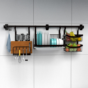 Organizador <span class=keywords><strong>de</strong></span> <span class=keywords><strong>pared</strong></span> <span class=keywords><strong>de</strong></span> cocina para ahorrar espacio, <span class=keywords><strong>escurridor</strong></span> <span class=keywords><strong>de</strong></span> platos con bandeja <span class=keywords><strong>de</strong></span> drenaje, soporte para platos negro colgante <span class=keywords><strong>de</strong></span> acero inoxidable - Product Image 4