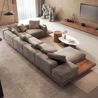GEDO Promotion : Ensemble de canapés de salon en bois massif, style luxe léger, design 'Log Wind', avec revêtement en tissu, pour villa, combinaison simple, mobilier de designer