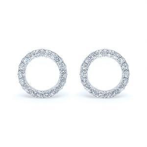 Orecchini a Cerchio in Oro Bianco con Diamanti Taglio Brillante Rotondo, Montatura a Griffe, Gioielli Classici da Sposa per Donna - Product Image 1