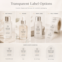 Étiquettes transparentes en peptides, autocollants imperméables personnalisés avec logo, pour flacons, bouteilles, échantillons de sérum cosmétique, emballages.