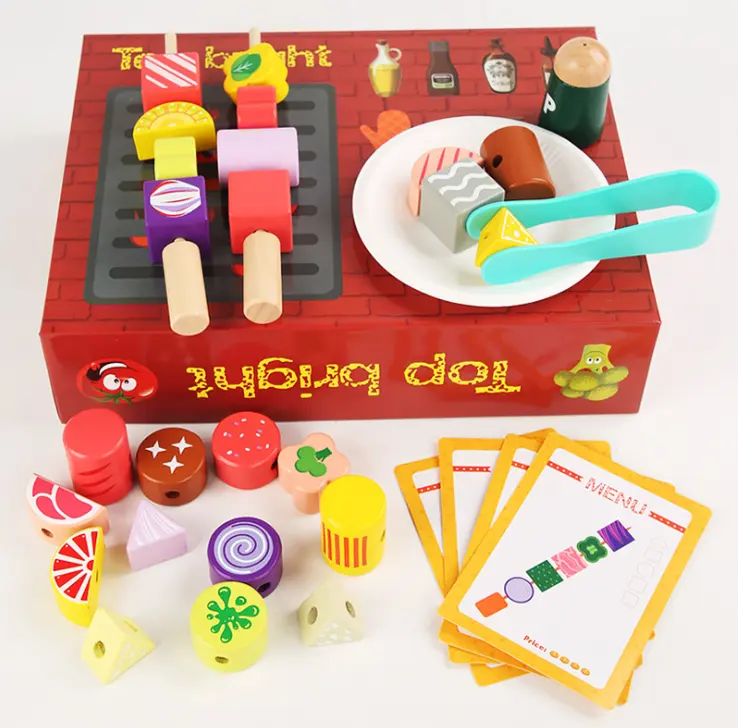 Griglia per barbecue di nuovo stile per spiedini di simulazione per bambini set play house ragazzi e ragazze cucina BBQ giocattoli in legno