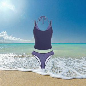 Maillot de bain bikini pour femmes, ensemble 2 pièces, couleur unie, bas imprimé, vêtements de plage - Product Image 2