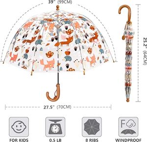 Design 6k automaticamente trasparente bambini disegni dipingono te animali della foresta ombrello dritto - Product Image 4