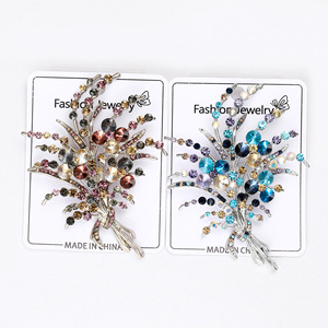 Broche de luxe en alliage haut de gamme, incrustée de strass brillants, élégante épingle de revers florale, accessoires de bijouterie pour vêtements féminins - Product Image 1
