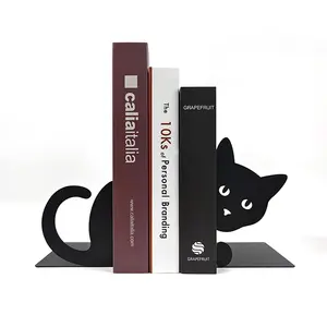 Diseño libre Metal corte láser gato libro extremos soporte sujetalibros para el hogar