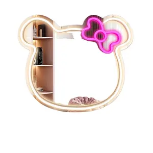 Neon mirror logo, cartoon cute mouse bedroom wall mirror