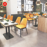 Kaffeehaus- und Fast-Food-Gastronomie: Quadratische Metall-Marmor-Café-Leder-Restaurant-Sitzbank, Sofa, Möbel, Sitzgruppe, Tisch- und Stuhl-Set