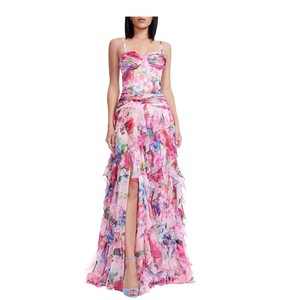 Off-Shoulder Floral Print Chiffon Evening Dress Empire Waist <b>Long</b> <b>Spaghetti</b> Strap Sheer Layer Women's Formal Wear - Product Image 5