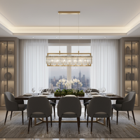 Lustre Crek, design moderne en cristal linéaire en or champagne brossé avec tiges de prisme en verre, lumière rectangulaire d'îlot de cuisine