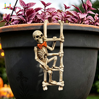 Statue de squelette en résine pour Halloween, support de pot, figurine de squelette, décoration de pot de fleurs effrayante pour jardin, patio, sculpture murale 3D, art décoratif