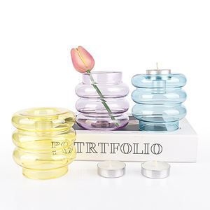 Candelabro de colores personalizado de vidrio soplado a mano caliente Florero de vidrio de forma redonda de <span class=keywords><strong>Boca</strong></span> Grande - Product Image 4