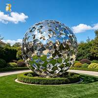 Sculpture de balle de golf en acier inoxydable poli de grande taille RELONG, style moderne poli pour la décoration extérieure de pelouse
