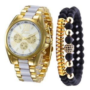Reloj de acero inoxidable dorado para hombre, con esfera romana, subesferas decorativas, pulsera, set de regalo para hombre - Product Image 4