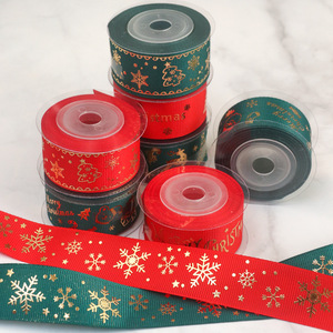 Pita poliester cetak Foil emas lebar 2.5 cm disesuaikan dengan Logo hadiah pita Grosgrain untuk dekorasi Natal - Product Image 6