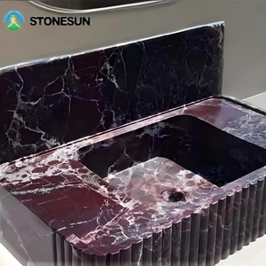 StoneSun naturale Rosso Levanto in marmo nero lavello a parete in vetro lavabo da bagno strumento per la stanza della polvere da cucina - Product Image 4