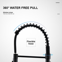 Keran Dapur Fleksibel Hitam SS Pull Out, Mixer Tap yang Dipasang di Dek, Rotasi 360 Derajat
