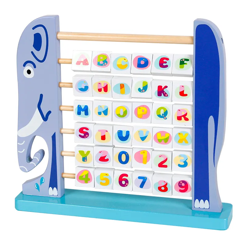 Blue Elephant English Kids Learning wooden Alphabet Abacus Blocks Frame