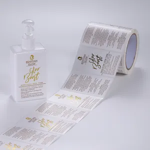 Productos de belleza a prueba de agua, rollo de etiquetas para botellas, logotipo personalizado, pegatinas de impresión de etiquetas para el cuidado del cuerpo del baño