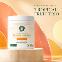 Gummies à la créatine, créatine monohydrate 5g par portion, 75 unités, trio de fruits tropicaux, complément alimentaire en gummies pour la nutrition sportive