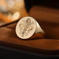 18 Karat reines massives Gold Iris Blumen wachs Siegel Stempel ring Hand gefertigte Gravur Radiant Cut Luxuriöse High-End Nische Weiß Platin
