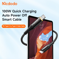 Cable de Datos Inteligente LED con Apagado Automático Mcdodo 346/741/736 de 100 W, Cable de Carga Rápida USB-C a Tipo C con PD de 100 W