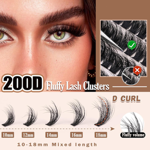 Extensions de cils DIY en grappe, 200 pièces, volume intense, style Manga, pour usage domestique, salon, fête, cosplay, mix 30P-200P, 10-18mm, courbure D - Product Image 2
