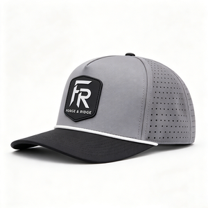 Gorra de Béisbol Estructurada de 5 Paneles de Lona Perforada Gris con Logotipo de Parche de Goma, Visera Negra, Cuerda Blanca, Gorra Deportiva Unisex para Adultos para Exteriores - Product Image 2