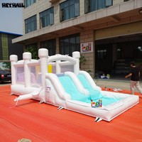Heyhail 20x8.2ft tout blanc de qualité commerciale PVC maison de rebond gonflable parcours d'obstacles et toboggan Combo pour la fête amusante des enfants
