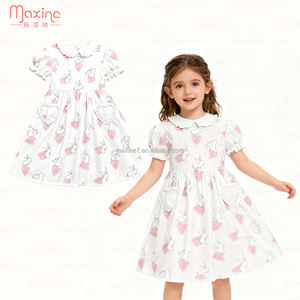 Abito personalizzato stampato <span class=keywords><strong>da</strong></span> ragazza pasqua con colletto Peter Pan stampa <span class=keywords><strong>coniglio</strong></span> abbigliamento per ragazze al ginocchio abiti per bambine - Product Image 4