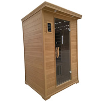 Sauna Finlandesa Moderna de Madera Maciza de Hemlock para 2 Personas, con Calefacción Eléctrica, Panel de Control Computarizado y Ventanas de Techo