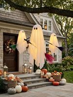 Décorations d'Halloween : Lot de 3 Fantômes en Plastique avec Lumières Chaudes Intégrées, Gaze Flottante et Suspendue pour Utilisation Intérieure et Extérieure