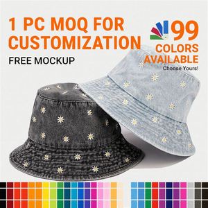 Chapeau de pêcheur pliable en jean coréen brodé de petites fleurs pour femme, idéal pour <span class=keywords><strong>le</strong></span> printemps et l'été, protection solaire extérieure - Product Image 1